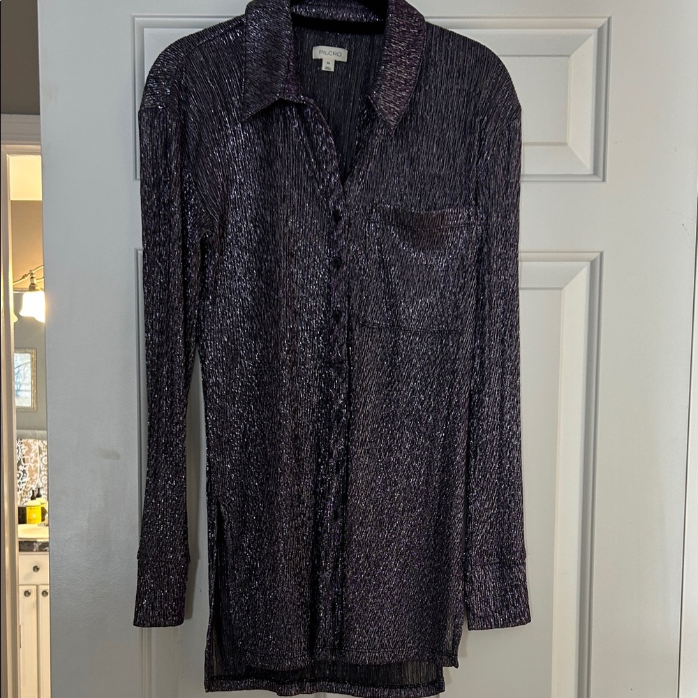 Pilcro Shimmering Dark Purple Button Down Shirt